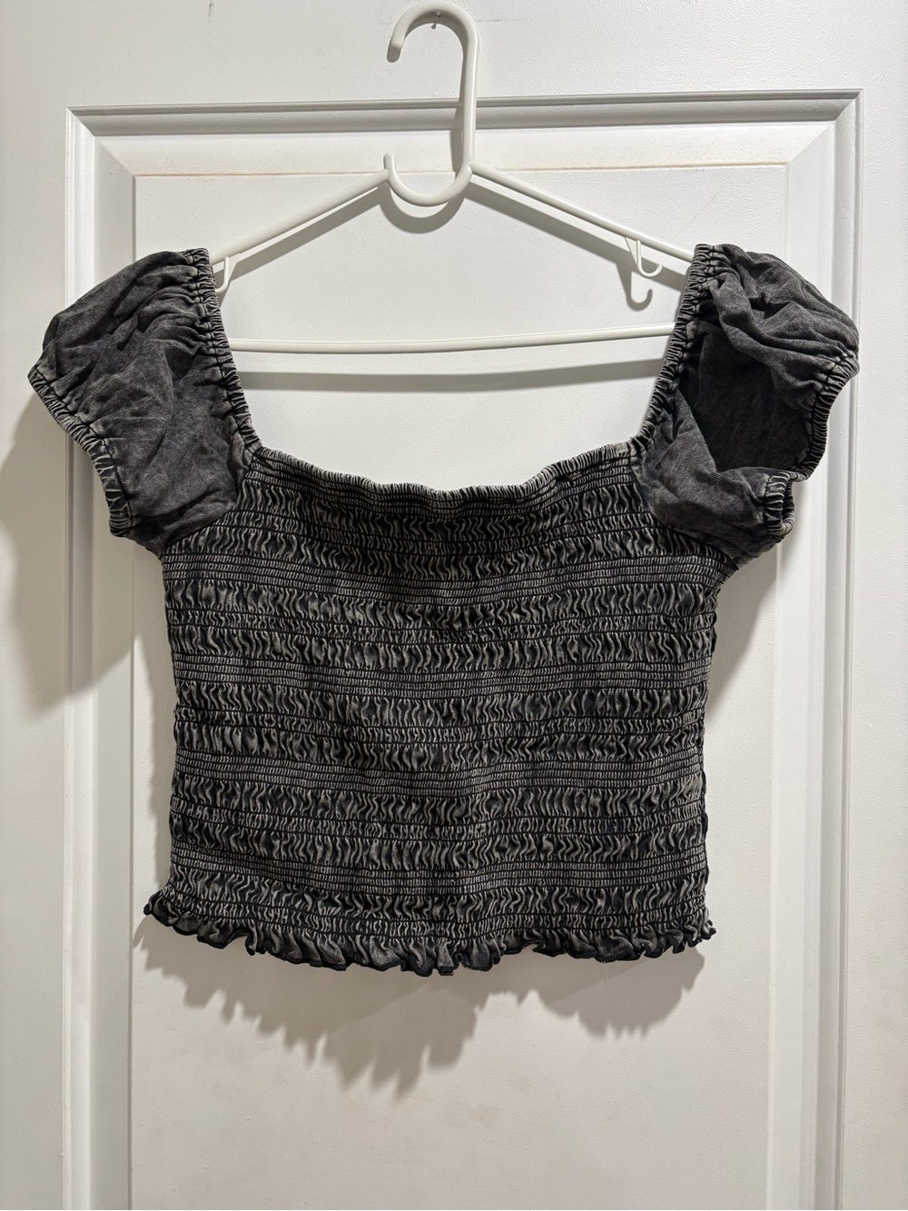 ASOS cropped scrunch off shoulder top
